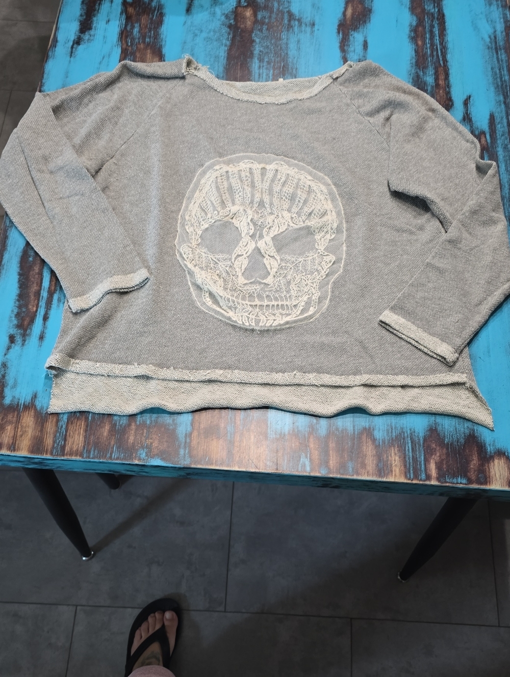 bohme Gray Crewneck Sweater with Skull Applique